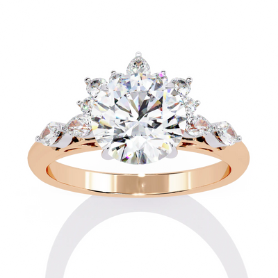 round diamond tiara halo ring in rose gold