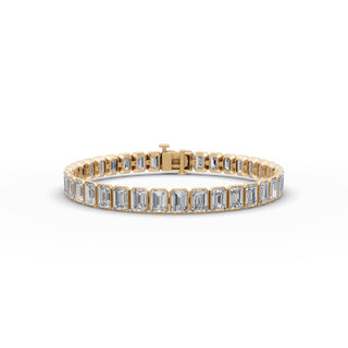 19 ct Emerald Lab Grown Diamond Tennis Bracelet in yellow gold, front view