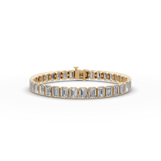 19 ct Emerald Lab Grown Diamond Tennis Bracelet in yellow gold, front view