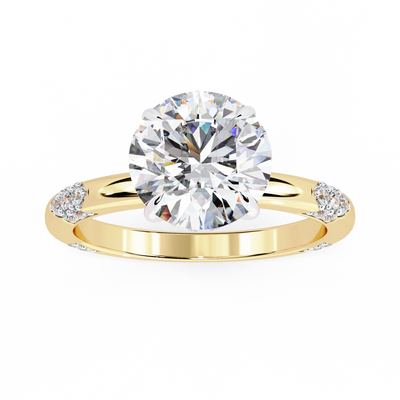 round hidden halo engagement ring in yellow gold
