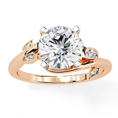 round diamond vine engagement ring in rose gold
