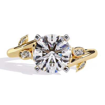 round diamond vine engagement ring in yellow gold
