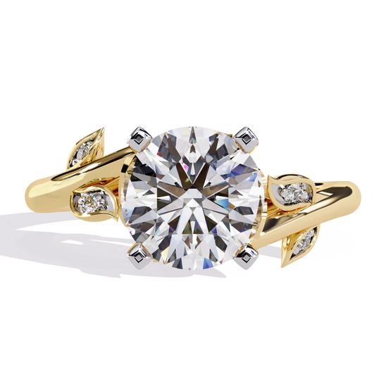 round diamond vine engagement ring in yellow gold

