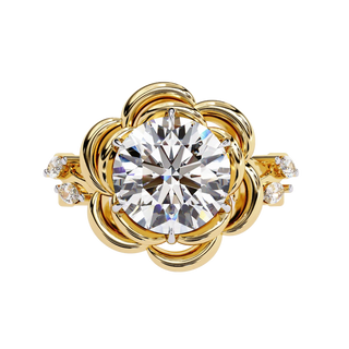 round floral halo engagement ring in yellow gold
