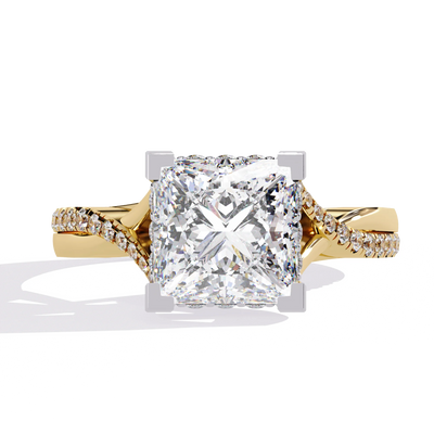 princess hidden halo engagement ring in yellow gold
