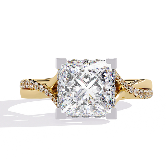 princess hidden halo engagement ring in yellow gold
