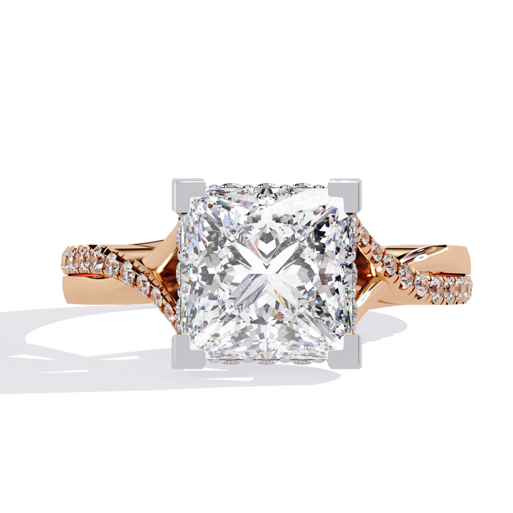 Princess Lab Grown Diamond Hidden Halo Twist Engagement Ring