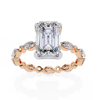 Radiant lab grown diamond side stone engagement ring in rose gold