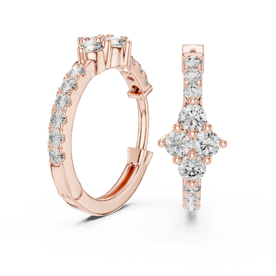 Diamond cluster hoop earrings with floral inspired design
