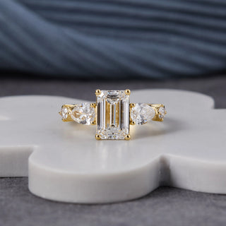 Emerald Cut Lab Grown Diamond Trilogy Engagement Ring