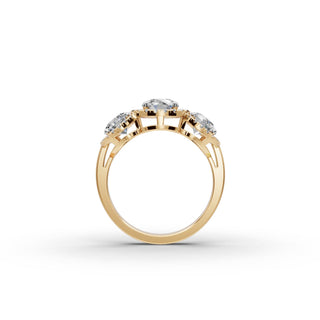 2.202 ct Round Lab Grown Diamond Three Stone Ring in yellow gold, view 2