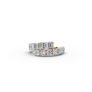 2.25 ct Emerald Lab Grown Diamond Statement Ring with Round Accents in yellow gold, front view
