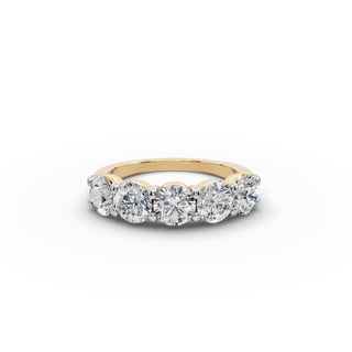 2.25 ct Round Lab Grown Diamond Five Stone Band in yellow gold, front view