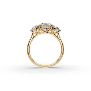 2.25 ct Round Lab Grown Diamond Three Stone Ring in yellow gold, view 2