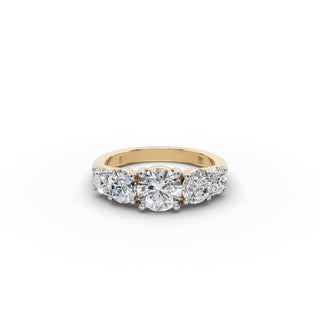2.26 ct Round Lab Grown Diamond Five Stone Ring in yellow gold, front view