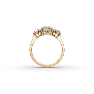 2.3 ct Round Lab Grown Diamond Three Stone Ring in yellow gold, view 2