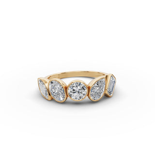 2.35 ct Round Lab Grown Diamond Five Stone Ring with Mixed Shape Accents in yellow gold, front view