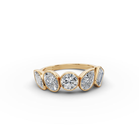 2.35 ct Round Lab Grown Diamond Five Stone Ring with Mixed Shape Accents in yellow gold, front view
