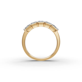 2.5 ct Emerald Lab Grown Diamond Five Stone Band in yellow gold, view 2