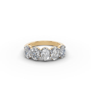 2.5 ct Oval Lab Grown Diamond Five Stone Band in yellow gold, front view