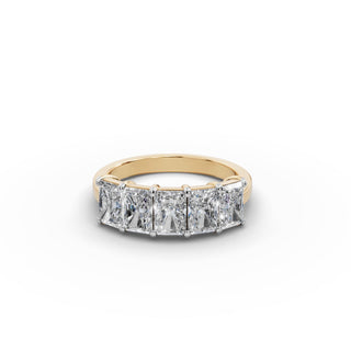 2.5 ct Radiant Lab Grown Diamond Five Stone Band in yellow gold, front view