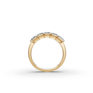 2.5 ct Radiant Lab Grown Diamond Five Stone Band in yellow gold, view 2