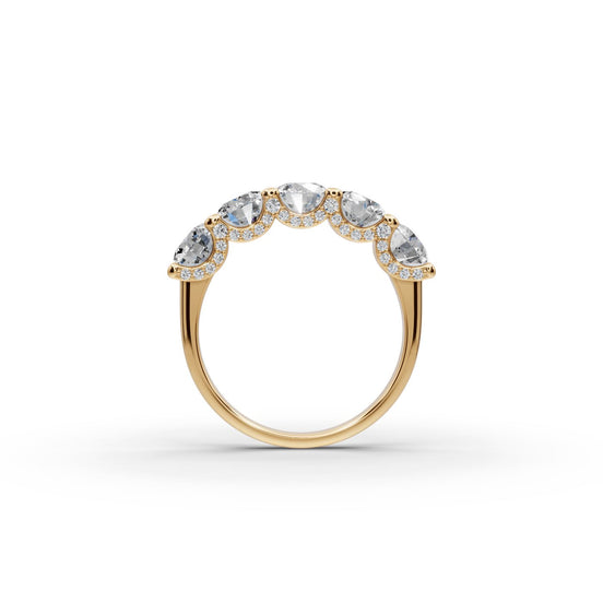 2.59 ct Round Lab Grown Diamond Five Stone Band in yellow gold, view 2