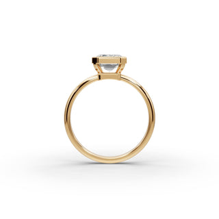 2 ct Emerald Lab Grown Diamond Bezel Solitaire Ring in yellow gold, view 2