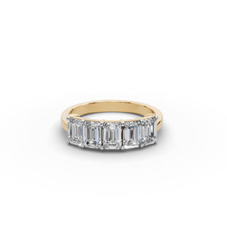 2 ct Emerald Lab Grown Diamond Five Stone Band in yellow gold, front view