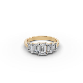 2 ct Emerald Lab Grown Diamond Five Stone Ring in yellow gold, front view
