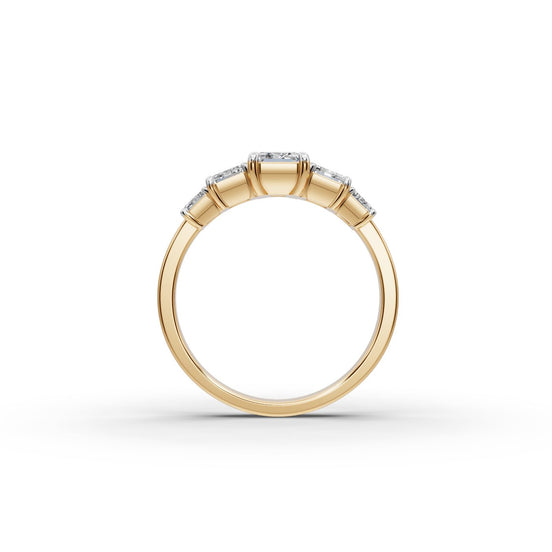 2 ct Emerald Lab Grown Diamond Five Stone Ring in yellow gold, view 2