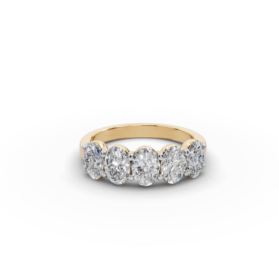 2 ct Oval Lab Grown Diamond Five Stone Band in yellow gold, front view