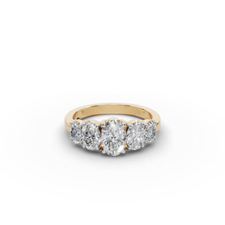 2 ct Oval Lab Grown Diamond Five Stone Ring in yellow gold, front view
