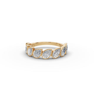 2 ct Pear Lab Grown Diamond Bezel Eight Stone Band in yellow gold, front view
