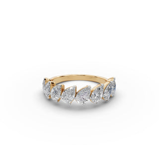 2 ct Pear Lab Grown Diamond Eight Stone Band in yellow gold, front view