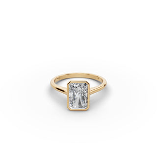 2 ct Radiant Lab Grown Diamond Bezel Solitaire Ring in yellow gold, front view