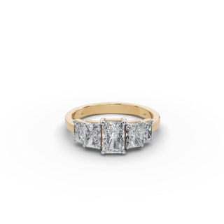 2 ct Radiant Lab Grown Diamond Five Stone Ring in yellow gold, front view
