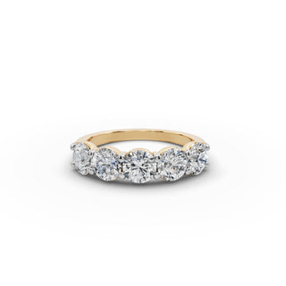 2 ct Round Lab Grown Diamond Five Stone Band in yellow gold, front view