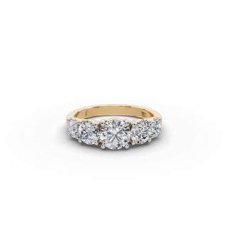 2 ct Round Lab Grown Diamond Five Stone Ring in yellow gold, front view