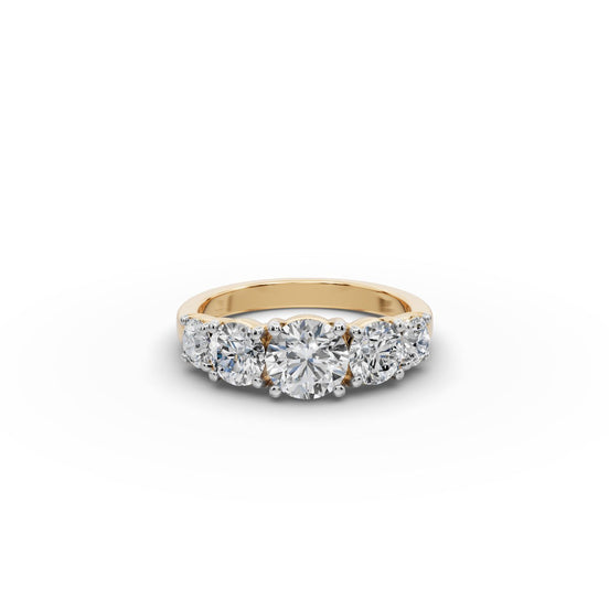 2 ct Round Lab Grown Diamond Five Stone Ring in yellow gold, front view