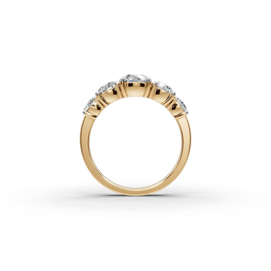 2 ct Round Lab Grown Diamond Five Stone Ring in yellow gold, view 2