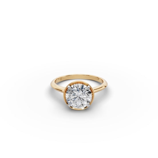2 ct Round Lab Grown Diamond Four Prong Solitaire Ring in yellow gold, front view