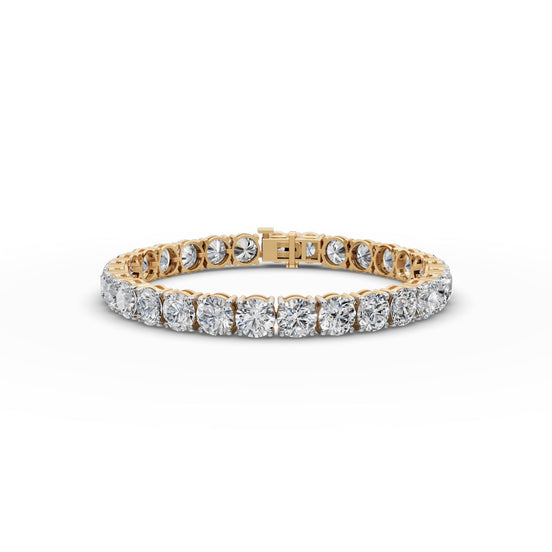 20.3 ct Round Lab Grown Diamond Tennis Bracelet in yellow gold, front view