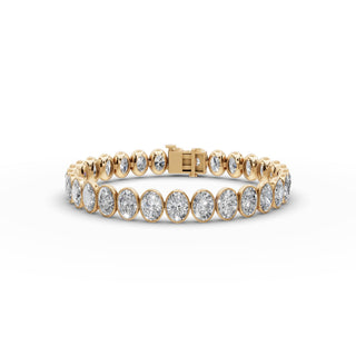 21 ct Oval Lab Grown Diamond Tennis Bracelet in yellow gold, front view
