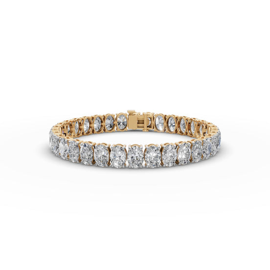 23.8 ct Oval Lab Grown Diamond Tennis Bracelet in yellow gold, front view