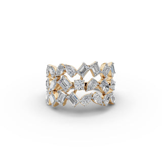 3.035 ct Mixed Shape Lab Grown Diamond Band in yellow gold, front view