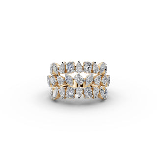 3.09 ct Mixed Shape Lab Grown Diamond Band in yellow gold, front view