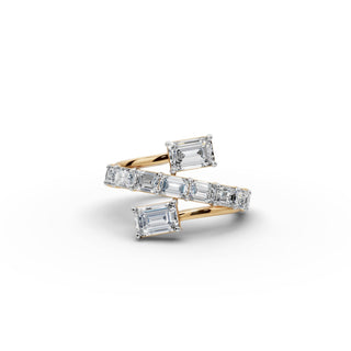 3 ct Emerald Lab Grown Diamond Statement Ring in yellow gold, front view