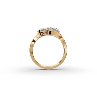 3 ct Pear Lab Grown Diamond Three Prong Toi et Moi Ring in yellow gold, front view