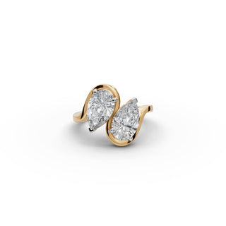 3 ct Pear Lab Grown Diamond Three Prong Toi et Moi Ring in yellow gold, view 2